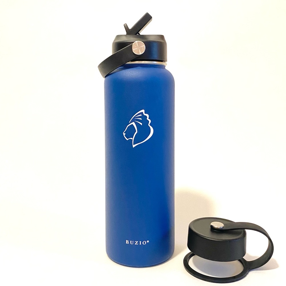 BUZIO Thermos Double Wall Stainless Steel Insulated Water Bottle +2 caps 40oz